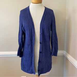Talbots 100% Linen Cardigan Blue Button Front Lightweight Sweater M